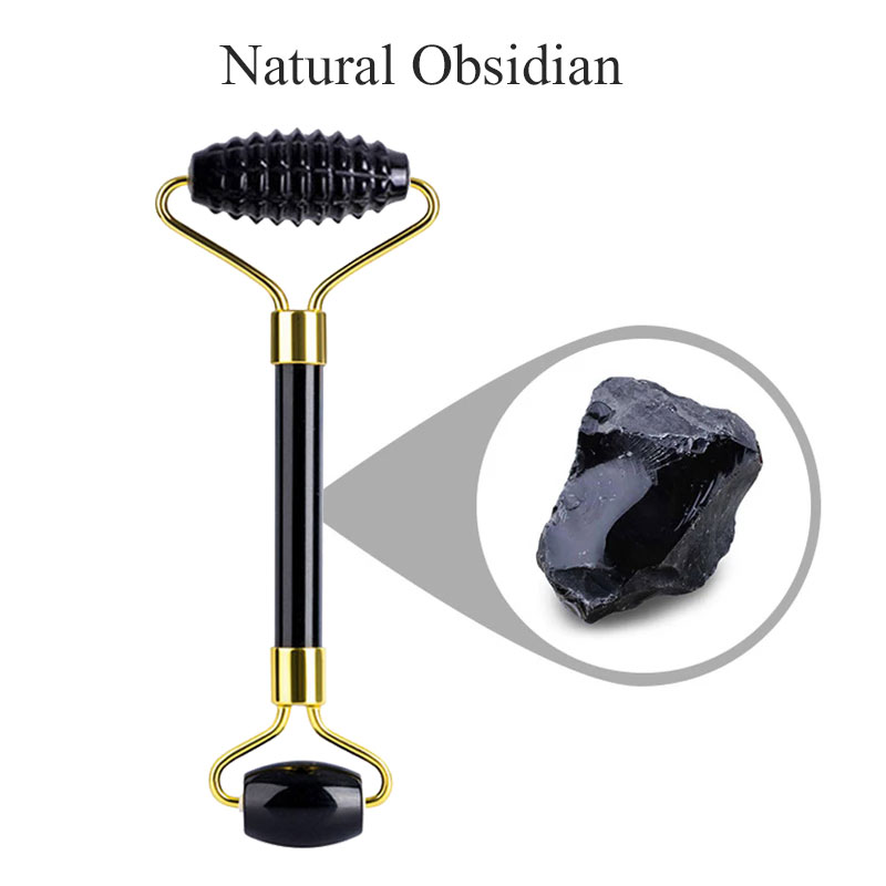 Jade Roller Gua Sha - Rodillo de Masaje Facial de Obsidiana