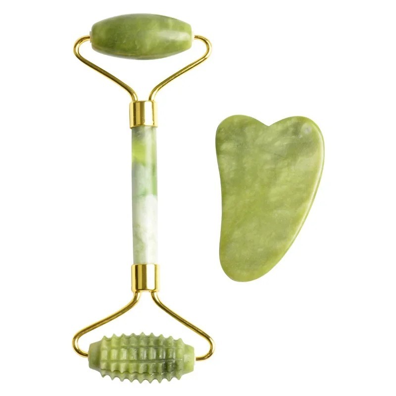 Jade Roller Gua Sha - Juego de rodillos de masaje de