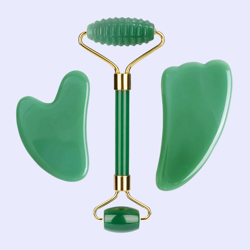 Jade Roller Gua Sha - Rodillo masajeador de jade aventurina para