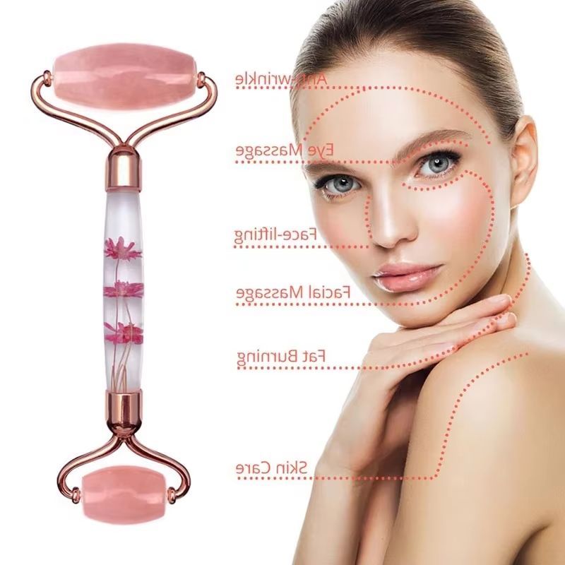 Jade Roller Gua Sha - Rodillo Facial de Cuarzo Rosa con