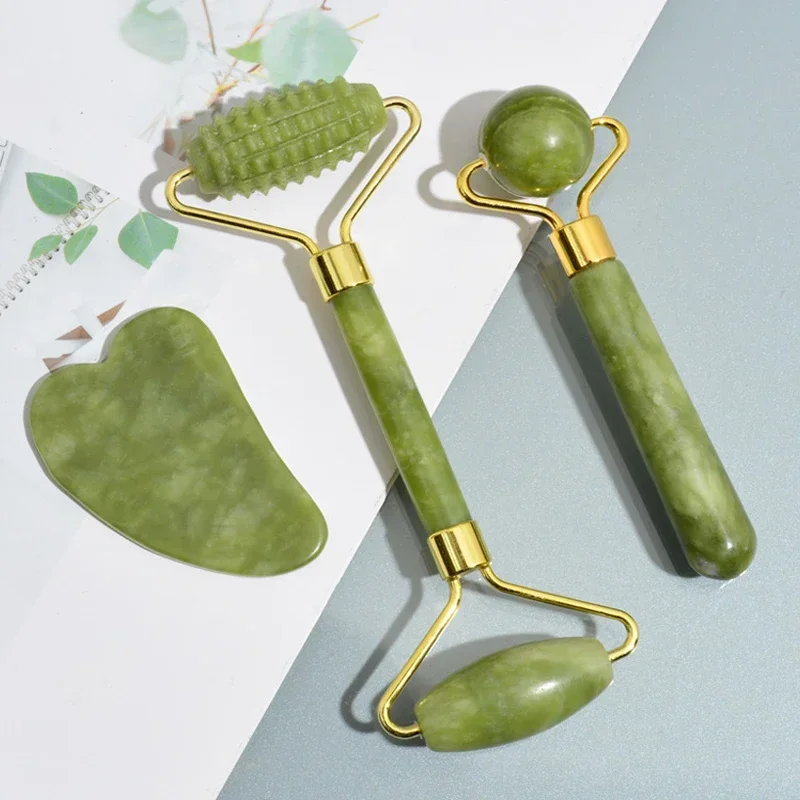 Jade Roller Gua Sha - Rodillo Facial de Jade Natural, Gua